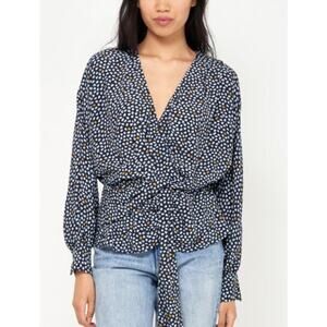 Joie Louisa Draped Floral-Print V-Neck Long Sleeve Top. NWOT Black/White Size 6